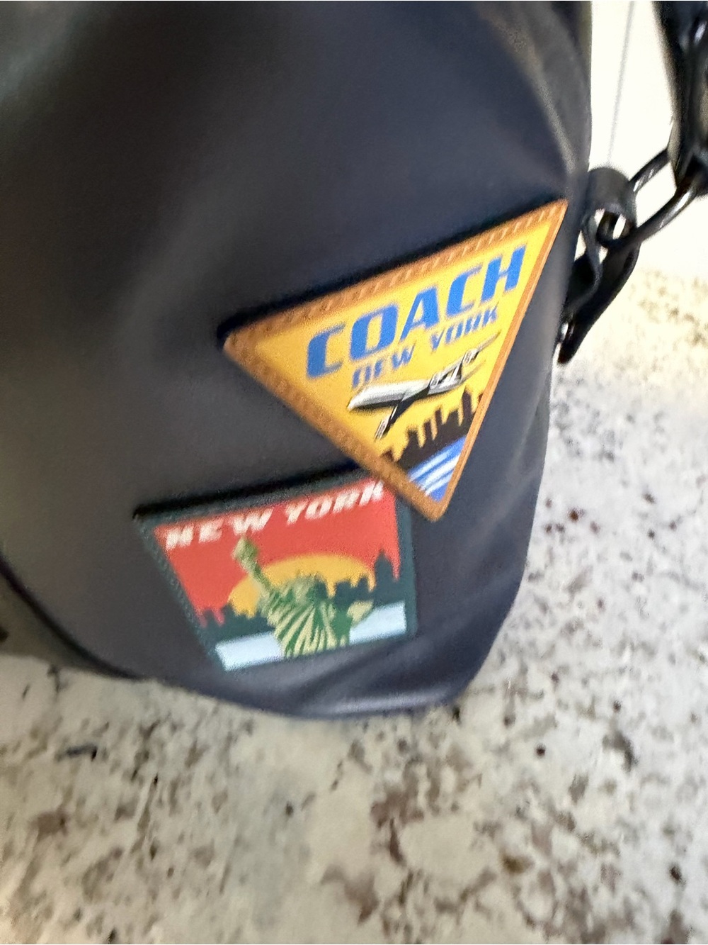 Coach Navy Leather Duffel with Colorful Travel Patch Accents - Picture 9 of 12